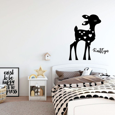 Girl's Room Wall Decal - Cute Deer Design - Personalized Vinyl Art Decoration For Teen's Bedroom or Playroom Decor