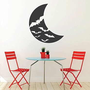 Halloween Bats - Bats Against a Sliver of Moon - Halloween Home Decor for Walls, Doors, and Windows