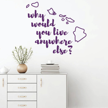Hawaii Wall Decal - Why Would You Live Anywhere Else - State Vinyl Art Silhouette for Home Decor, Living Room or Family Room Decoration