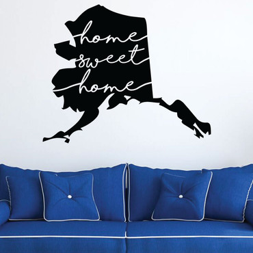 Home Sweet Home Alaska Wall Decal - State Silhouette Vinyl Art for Home Decor, Living Room or Family Room Decoration