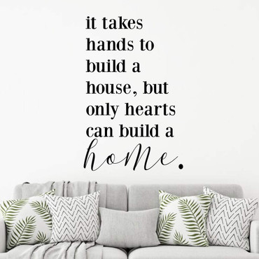 Home Wall Decals- Vinyl Lettering 'Hearts Can Build a Home' ' Makes for a Great Gift for Family and Friends