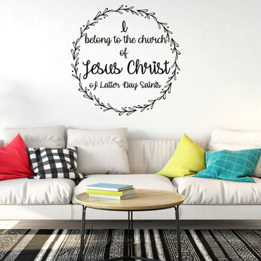 LDS Vinyl Sticker | Motivational LDS Christian Decor In Wreath for Bedroom, Hall, or Other Living Space | Black, Brown, Gray, Red, Pink, Mint, Lilac, Yellow Other Colors