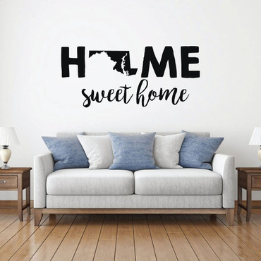 Maryland Wall Decal - Home Sweet Home - State Silhouette Vinyl Art Decoration For Living Room, Dining, Family Room, or Entryway Decor