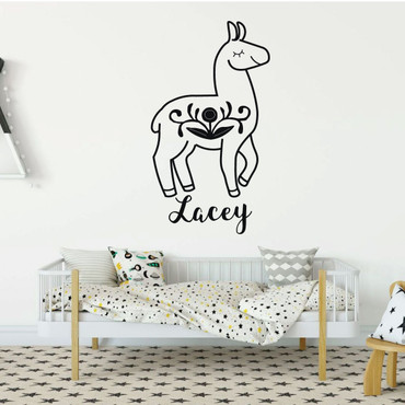 Personalized Llama Vinyl Wall Decal for Bedroom, Living Room, Playroom or Teen Room Decor.
