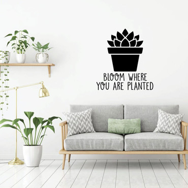Potted Plant Wall Decal - Bloom Where You Are Planted - Vinyl Art for Living Room, Bedroom or Home Decor