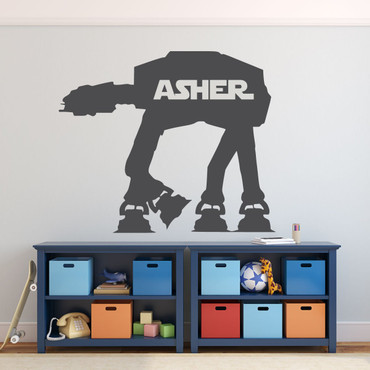 Room Wall Decor - at at with Personalized Name Vinyl Decal Stickers for Boys Game Room, Bedroom, Playroom or Dorm - Custom Sizes and Colors Match The Theme of Any Living Space