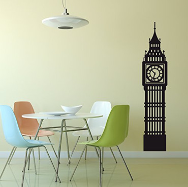 Room Wall Decor - Big Ben Clock London England Tower Vinyl Decal Stickers for Home or Office, Kitchen, Living Room, Playroom - Custom Sizes and Colors Match The Theme of Any Living Space