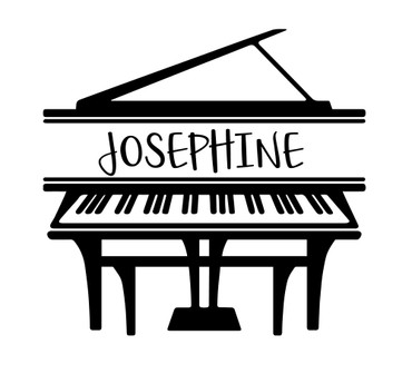 Room Wall Decor - Grand Piano w/Customized Name Aesthetic Vinyl Decal Stickers for Home in Living or Family Room, Music Studio, or Classroom - Custom Sizes and Colors Fit Any Themed Living Space