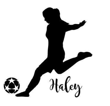 Room Wall Decor - Personalized Name Soccer Player Vinyl Decal Wall Sticker for Teen or College Girls Bedroom or Dorm - Custom Sizes and Colors Match The Theme of Any Living Space