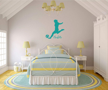 Room Wall Decor - Personalized Name Soccer Player Vinyl Decal Wall Sticker for Teen or College Girls Bedroom or Dorm - Custom Sizes and Colors Match The Theme of Any Living Space