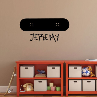 Skateboarder Wall Decal - Personalized Name with Skateboard Silhouette Vinyl Decor for Bedroom, Playroom, or Birthday Party Decoration