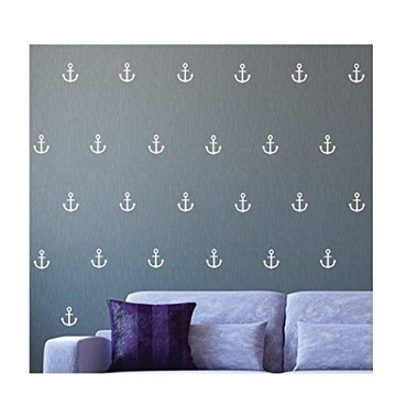 Small Anchor Wall Decals Nautical Wallpaper Pattern Navy, Marines, Water-Themed Vinyl Home Decor, Available in Blue, Black, White, Other Colors