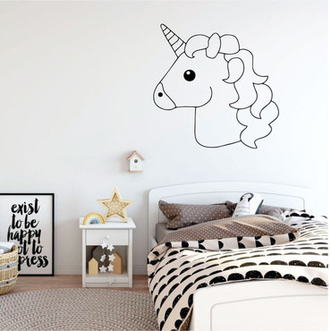 Unicorn Wall Decal - Emoji Vinyl Sticker Decor for Girl's Bedroom, Playroom or Bathroom - Kids Home Decorations