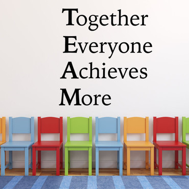 Vinyl Room Wall Decor - Team Work Inspirational Quote - Together Everyone Achieves More - Vinyl Decal for Home, Bedroom or Locker Room - Removable Stickers - Custom Sizes and Colors Fit Any Themed Living Space