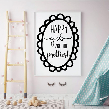 Wall Decal for Girls - Happy Girls Are The Prettiest- Home Decor For Child's Bedroom, Children's Playroom or Nursery