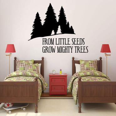 Wall Decal Nature Scene with Silhouette Trees ' 'Vinyl Lettering: From Little Seeds Grow Mighty Trees' ' Baby Boy's or Girl's Bedroom, Playroom Decoration