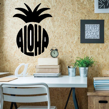 Aloha Wall Decal Sticker With Hawaiian Pineapple Design - Pineapple Decor - Vinyl Art Decoration