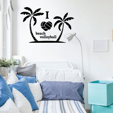 Beach Volleyball Wall Decal - Palm Trees Design - Vinyl Decor for Bedroom or Playroom - Sports Decorations