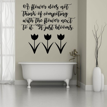 Beauty Life Quote Vinyl Wall Decal for Teenage Girls and Women - Flower Themed "It Just Blooms" Lettering - Available in Various Sizes and Colors