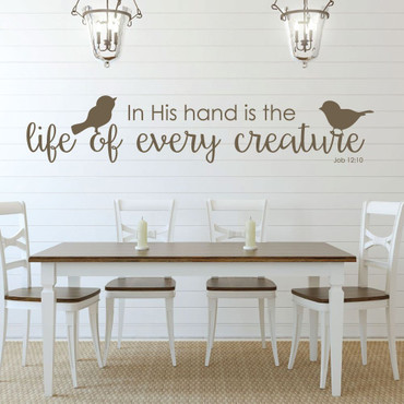 Bible Verse Wall Art - Job 12:10 Wall Decal - In His Hand is the Life of Every Creature - Vinyl Scripture Wall Decals, Christian Home Decor, Church Wall Decals