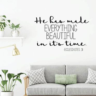 Christian Wall Decal - He Has Made Everything Beautiful - Vinyl Scripture And Religious Home Bathroom Decor - Church Decoration