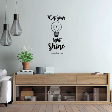 Christian Wall Decor - Let Your Light Shine with Light Bulb Design - Vinyl Decal Scripture and Religious Home Decor
