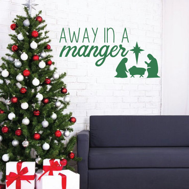 Christmas Wall Decal - Away in A Manger - Nativity Scene Vinyl Stickers for Living Room Decor or Home Decoration
