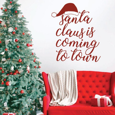 Christmas Wall Decal - Santa Claus Is Coming To Town - Holiday Vinyl Decor for Living Room or Home Decoration