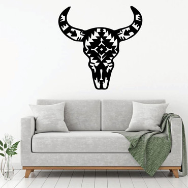 Cow Aztec Skull Wall Decal Design - Vinyl Decoration for Bedroom, Playroom or Home Decor