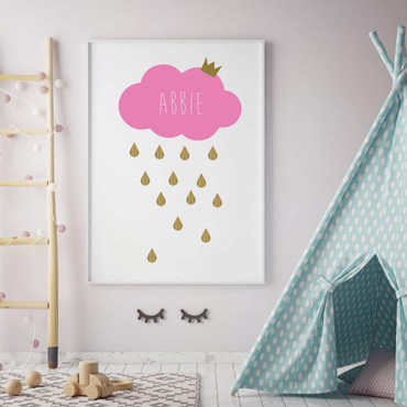 Personalized Cloud and Raindrops Wall Decor