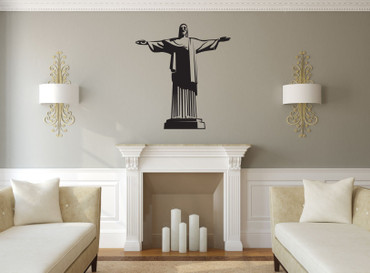 Rio de Janeiro Wall Decor - Christ the Redeemer Statue Silhouette Vinyl Decal - Brazil Christian Culture Decoration for Living Room, Bedroom, Kitchen, Office