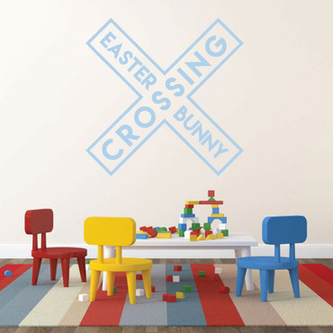 Easter Bunny Rabbit Crossing Sign, Easter Fun Vinyl Wall Art Decal Sticker, Easter Fun Wall Decor for Church, Home, Private Preschool, Wall Art Decals for Kids Bedrooms and Playrooms