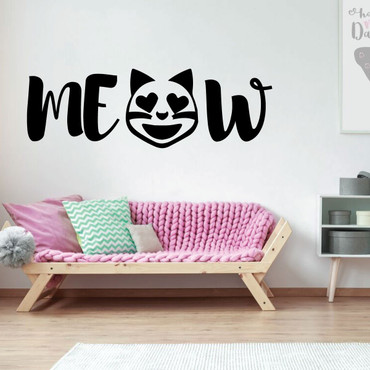 Emoji Wall Decal - Meow Cat - Vinyl Art Decorations for Teens or Girl's Bedroom, Playroom or Home Decor