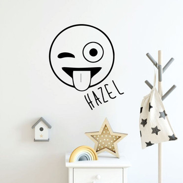 Emoji Wall Decal - Tongue Out Wink - Personalized Vinyl Art Decorations for Teens, Boys or Girl's Bedroom, Playroom or Home Decor