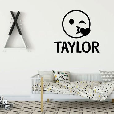 Emoji Wall Decal - Wink Face - Personalized Vinyl Art Decorations for Teens, Boys or Girl's Bedroom, Playroom or Home Decor