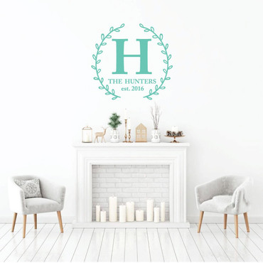 Family Wall Decal - Personalized Family Name Wreath with EST Year - Vinyl Art Decoration for Living Room, Bedroom or Home Decor