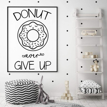 Funny and Motivational Quote Wall Decal ' 'Donut Ever Give Up' - Vinyl Donut Silhouette included ' for Home Decor, Bedroom or Living Room Decoration