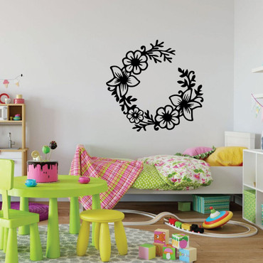 Girl's Bedroom Wall Decal - Flower Wreath - Vinyl Decor for Playroom or Children's Room Decoration