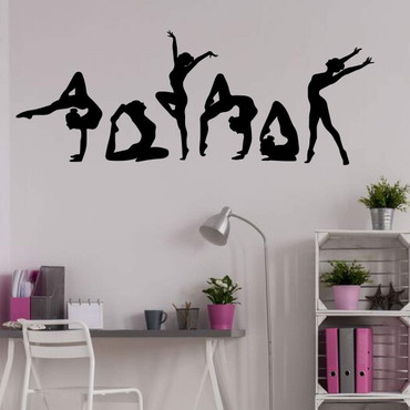 Gymnastic Wall Decal For Teen's Bedroom - Acrobatic, Balance Beam, Combination, Floor Exercise - Silhouette Girl's Vinyl Decor