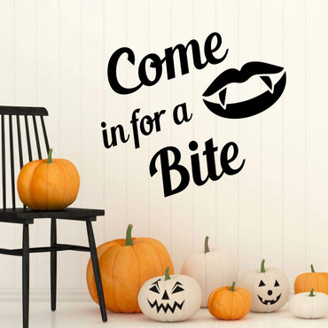 Halloween Decoration Quote 'Come in for a Bite' 'Fall Vinyl Decor for the Home or Door ' Mouth and Fangs Silhouette
