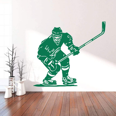 Hockey Wall Decor - Personalized Player With Stick - Vinyl Sticker For Teen, Boy's Bedroom or Playroom - Sports Decorations
