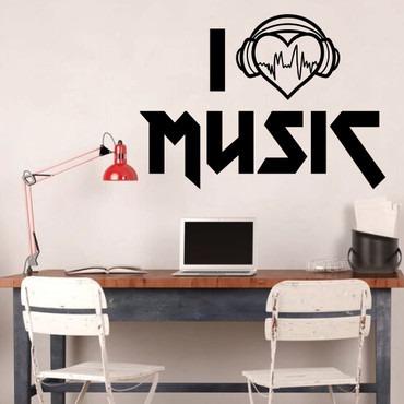 I love Music Wall Decal - Musician Gifts For Bedroom, Playroom or Studio Room Decoration