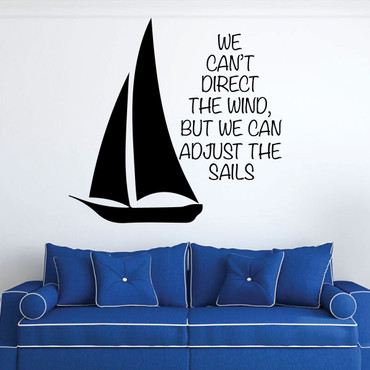 Motivational Sailing Wall Decal - We Can't Direct The Wind - Inspirational Vinyl Decorations for Home, Bedroom or Living Room Decor