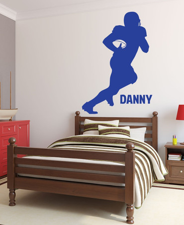 Personalized Running Football Player Vinyl Wall Decal For Locker Decor, Sports Theme Party Decorations, and Boys Bedroom