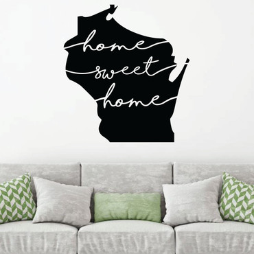 Wisconsin Wall Decor - Home Sweet Home - State Silhouette Vinyl Sticker Art for Home Decor, Living Room or Family Room Decoration