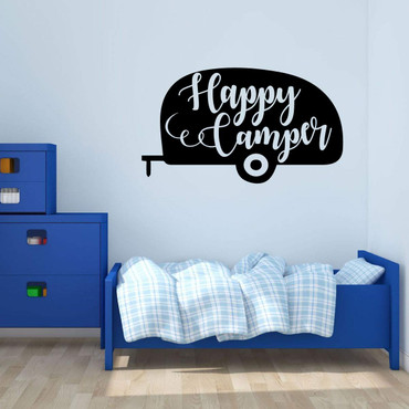'Happy Camper' Vinyl Decal - Outdoor and Nature Themed Wall Sticker for Cabins, Cottages, Summer Camps, Home D'cor ' Camper Silhouette