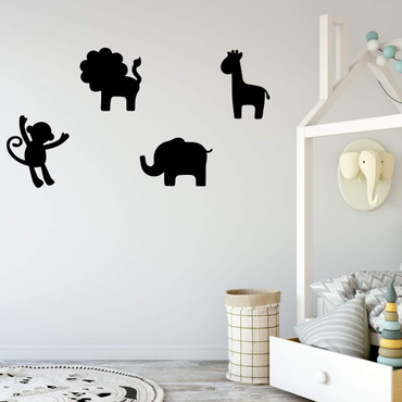 Animal Themed Wall Decal - Vinyl Decor for Baby's Nursery, Bedroom Kids Room, Playroom or Classroom ' Silhouette of Lion, Monkey, Elephant and Giraffe