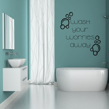 Bathroom Shower and Bathtub Decoration - Vinyl Wall Decals with Bubbles and Lettering