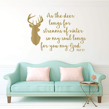 Christian Wall Decal Psalms - As The Deer Longs For Streams Of Water - Deer Head Silhouette Vinyl Scripture And Religious Home Decor Or Church Decoration