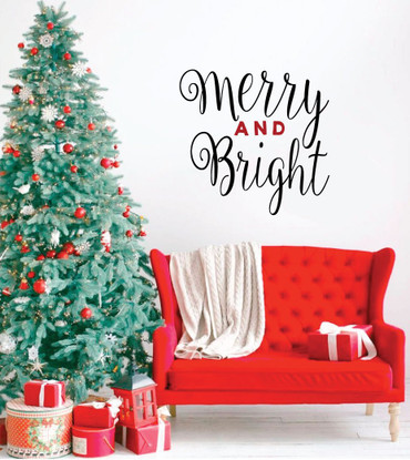 Christmas Vinyl Wall Decal "Merry and Bright" - Vinyl Holiday Lettering for Decorating Home, Office, Church